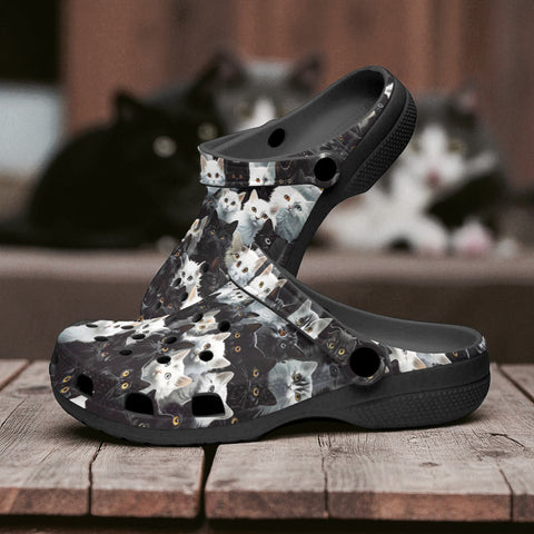 Classic Clogs Black and White Cats Art