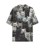 Hawaiian Shirt Black and White Cats Art