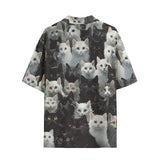 Hawaiian Shirt Black and White Cats Art