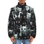 Down-Padded Puffer Jacket Black and White Cats Art