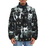 Down-Padded Puffer Jacket Black and White Cats Art