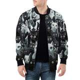 Bomber Jacket Black and White Cats Art