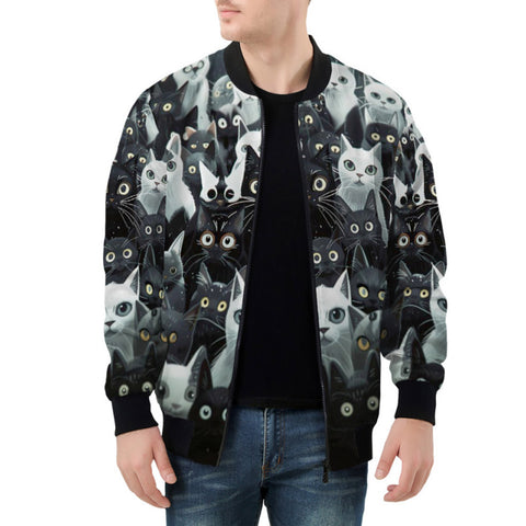 Bomber Jacket Black and White Cats Art