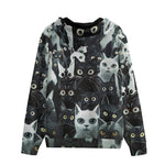 Men's Zip Up Hoodie Black and White Cats Art