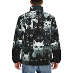 Down-Padded Puffer Jacket Black and White Cats Art