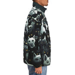 Down-Padded Puffer Jacket Black and White Cats Art