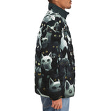 Down-Padded Puffer Jacket Black and White Cats Art