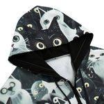 Men's Zip Up Hoodie Black and White Cats Art