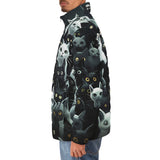 Down-Padded Puffer Jacket Black and White Cats Art