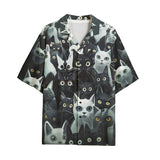 Hawaiian Shirt Black and White Cats Art