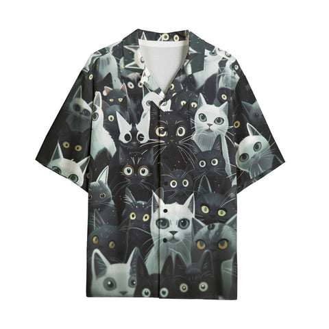 Hawaiian Shirt Black and White Cats Art