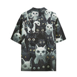 Hawaiian Shirt Black and White Cats Art