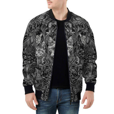 Bomber Jacket Gray Cats Collage