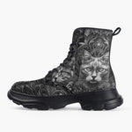 Casual Leather Chunky Boots Gray Cats Collage