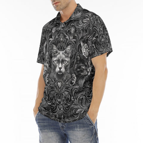Men's Polo Shirt Gray Cats Collage