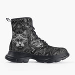 Casual Leather Chunky Boots Gray Cats Collage