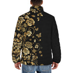 Down-Padded Puffer Jacket Side Flowers Golden Ornament
