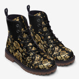 Leather Boots Side Flowers Golden Ornament