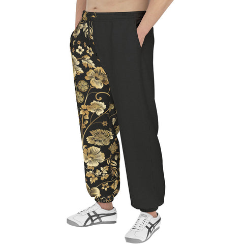 Men's Sweatpants Side Flowers Golden Ornament