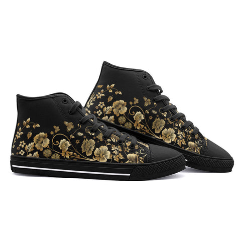 High-Top Canvas Shoes Flowers Golden Ornament