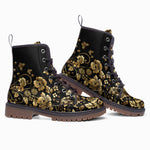 Leather Boots Side Flowers Golden Ornament