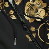 Men's Zip Up Hoodie Side Flowers Golden Ornament