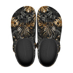 Classic Clogs Black and Gold Tropical Leaves