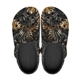 Classic Clogs Black and Gold Tropical Leaves