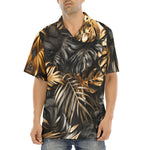 Hawaiian Shirt Black and Gold Tropical Leaves