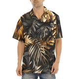 Hawaiian Shirt Black and Gold Tropical Leaves