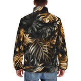 Down-Padded Puffer Jacket Black and Gold Tropical Leaves