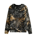 Men's Zip Up Hoodie Black and Gold Tropical Leaves