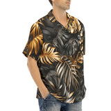 Hawaiian Shirt Black and Gold Tropical Leaves