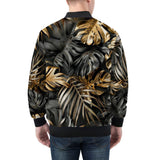 Bomber Jacket Black and Gold Tropical Leaves