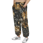 Men's Sweatpants Black and Gold Tropical Leaves
