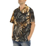 Hawaiian Shirt Black and Gold Tropical Leaves