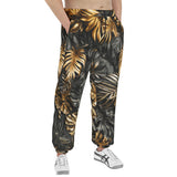 Men's Sweatpants Black and Gold Tropical Leaves