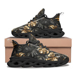 Sports Mesh Sneakers Black and Gold Tropical Leaves