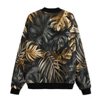 Bomber Jacket Black and Gold Tropical Leaves