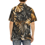 Hawaiian Shirt Black and Gold Tropical Leaves