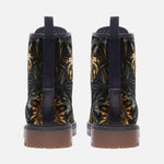 Leather Boots Black and Gold Tropical Leaves