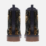 Leather Boots Black and Gold Tropical Leaves