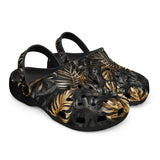 Classic Clogs Black and Gold Tropical Leaves