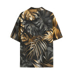 Hawaiian Shirt Black and Gold Tropical Leaves