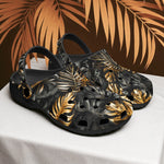 Classic Clogs Black and Gold Tropical Leaves