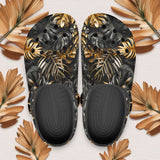 Classic Clogs Black and Gold Tropical Leaves