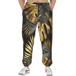 Men's Sweatpants Black and Gold Tropical Leaves