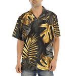 Hawaiian Shirt Black and Gold Tropical Leaves
