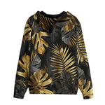 Men's Zip Up Hoodie Black and Gold Tropical Leaves