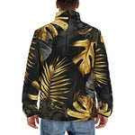 Down-Padded Puffer Jacket Black and Gold Tropical Leaves